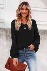 Black Hollow-out Puffy Sleeve Knit Sweater Sweaters JT's Designer Fashion