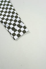 Green Checkerboard Printed Drop Shoulder Loose Casual Shirt Blouses & Shirts JT's Designer Fashion