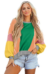 Dark Green Colorblock Patchwork Exposed Stitching Oversize Top Long Sleeve Tops JT's Designer Fashion
