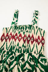 Green Western Aztec Shirred A-line Sleeveless Long Dress Maxi Dresses JT's Designer Fashion