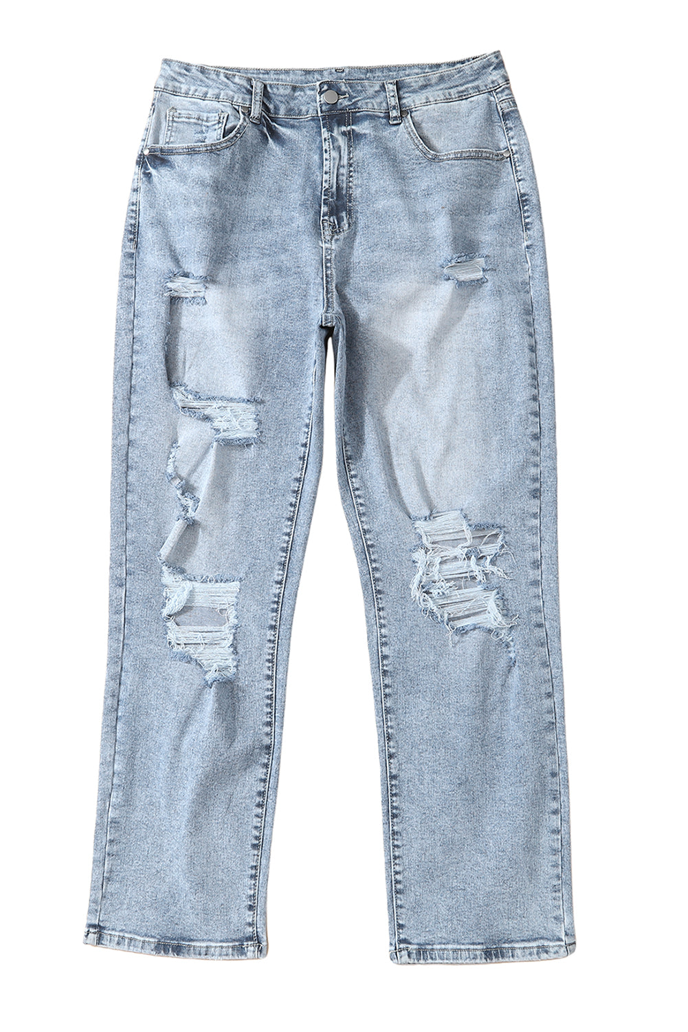 Sky Blue Light Wash Frayed Slim Fit High Waist Jeans Jeans JT's Designer Fashion