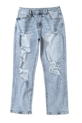 Sky Blue Light Wash Frayed Slim Fit High Waist Jeans Jeans JT's Designer Fashion