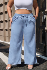 Beau Blue Casual Wide Slit Leg High Waist Loose Plus Size Jeans Beau Blue 100%Cotton Plus Size Bottoms JT's Designer Fashion