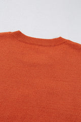 Orange Boo Knitted Pattern Ribbed Edge Drop Shoulder Sweater Sweaters JT's Designer Fashion