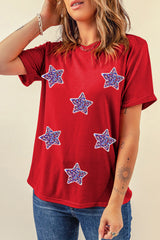 Red July 4th Fashion Sequin Star Graphic T Shirt Graphic Tees JT's Designer Fashion