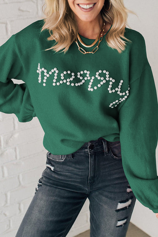 Blackish Green Pearl Beaded Merry Casual Sweater Blackish Green 52%Viscose+26%Polyester+22%Polyamide Sweaters JT's Designer Fashion