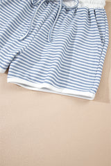 Myosotis Contrast Trim Striped Vest Drawstring Shorts Set Short Sets JT's Designer Fashion