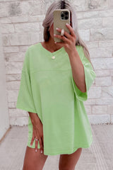 Meadow Mist Green Solid Loose V Neck Half Sleeve Tee and Shorts Short Sets JT's Designer Fashion
