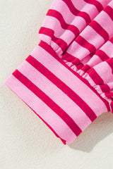 Sachet Pink Striped Print Crew Neck Drop Shoulder Sweatshirt Sweatshirts & Hoodies JT's Designer Fashion