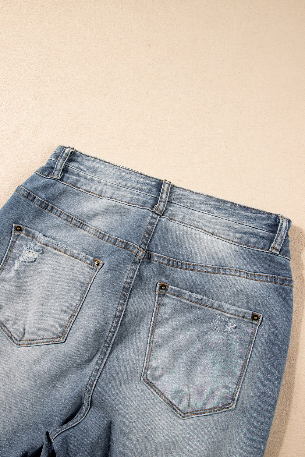 Dusk Blue Vintage Light Wash Ripped Raw Edge Flare Jeans Jeans JT's Designer Fashion
