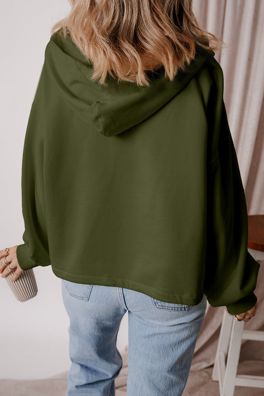Moss Green Fleece Lined Half Zipper Kangaroo Pockets Loose Hoodie Sweatshirts & Hoodies JT's Designer Fashion
