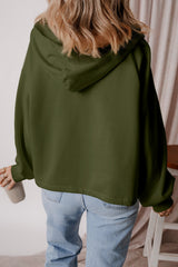 Moss Green Fleece Lined Half Zipper Kangaroo Pockets Loose Hoodie Sweatshirts & Hoodies JT's Designer Fashion