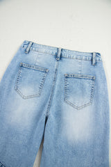 Beau Blue Flower Patched Light Wash Cropped High Waist Jeans Jeans JT's Designer Fashion