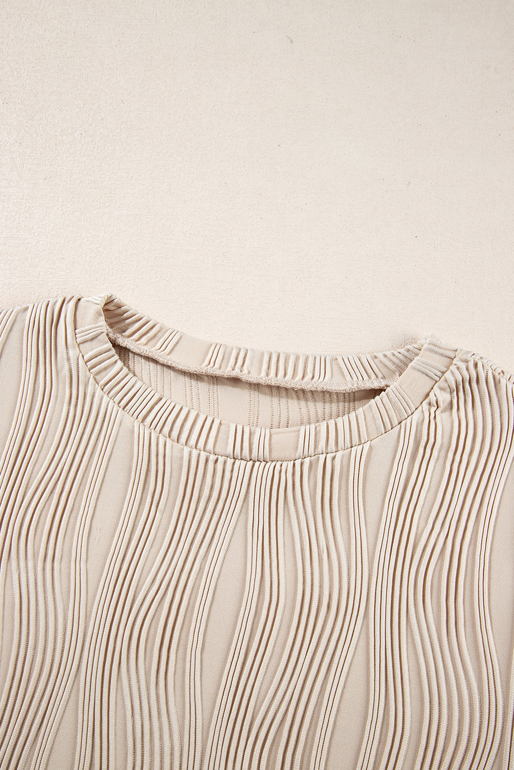 Apricot Textured Wavy Round Neck Long Sleeve Top Long Sleeve Tops JT's Designer Fashion