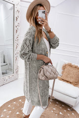 Gray Hollow-out Openwork Knit Cardigan Cardigans JT's Designer Fashion