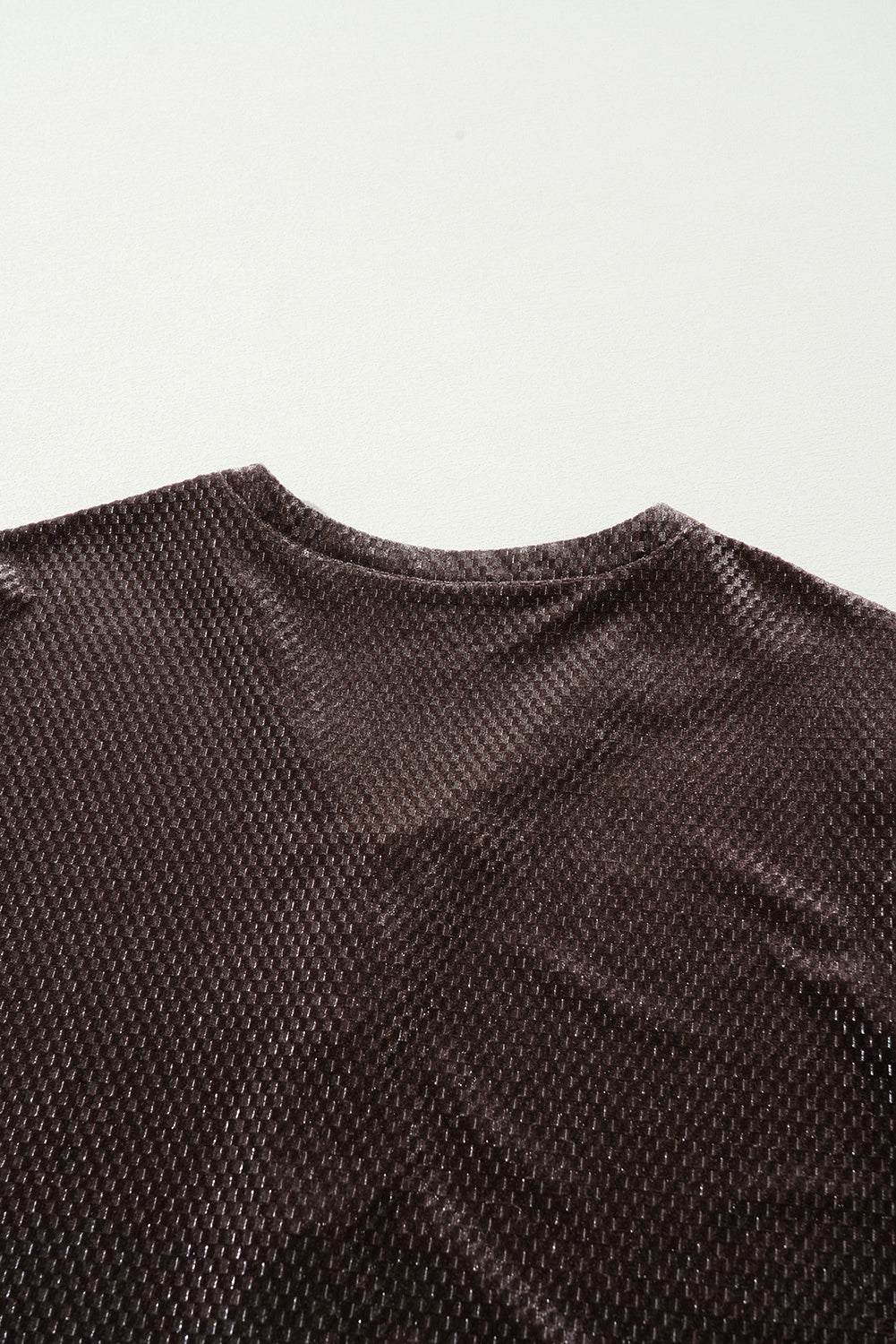 Dark Brown Textured Velvet V Neck Shift Dress Mini Dresses JT's Designer Fashion