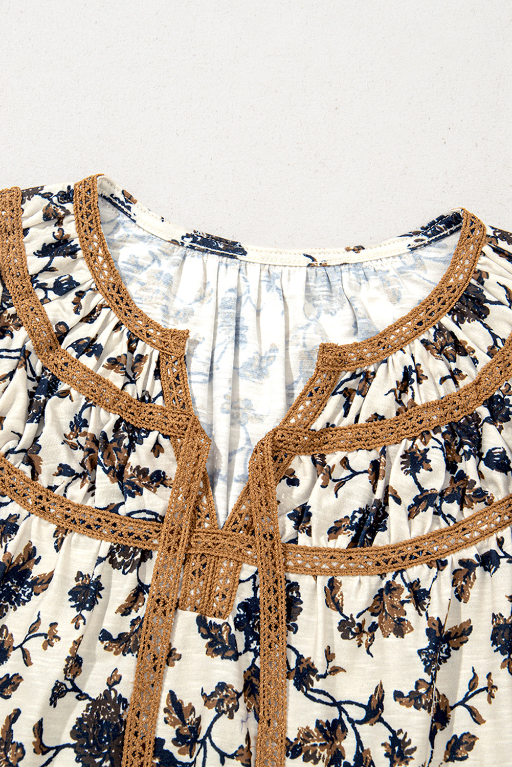 White Floral Frilly Blouse with Lace Up Blouses & Shirts JT's Designer Fashion