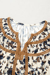 White Floral Frilly Blouse with Lace Up Blouses & Shirts JT's Designer Fashion