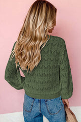 Green Lightweight Buttoned Front Crochet Cardigan Cardigans JT's Designer Fashion