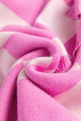 Pink Checkerboard Half Button Collared Drop Shoulder Sweater Sweaters JT's Designer Fashion