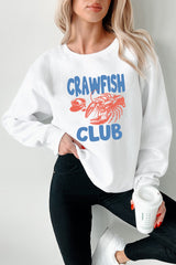 White CRAWFISH CLUB Printed Drop Shoulder Sweatshirt Graphic Sweatshirts JT's Designer Fashion