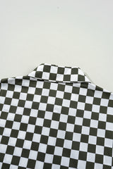 Green Checkerboard Printed Drop Shoulder Loose Casual Shirt Blouses & Shirts JT's Designer Fashion