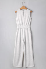 Light Grey Solid Color Crew Neck Drawstring High Waist Sleeveless Jumpsuit Jumpsuits & Rompers JT's Designer Fashion
