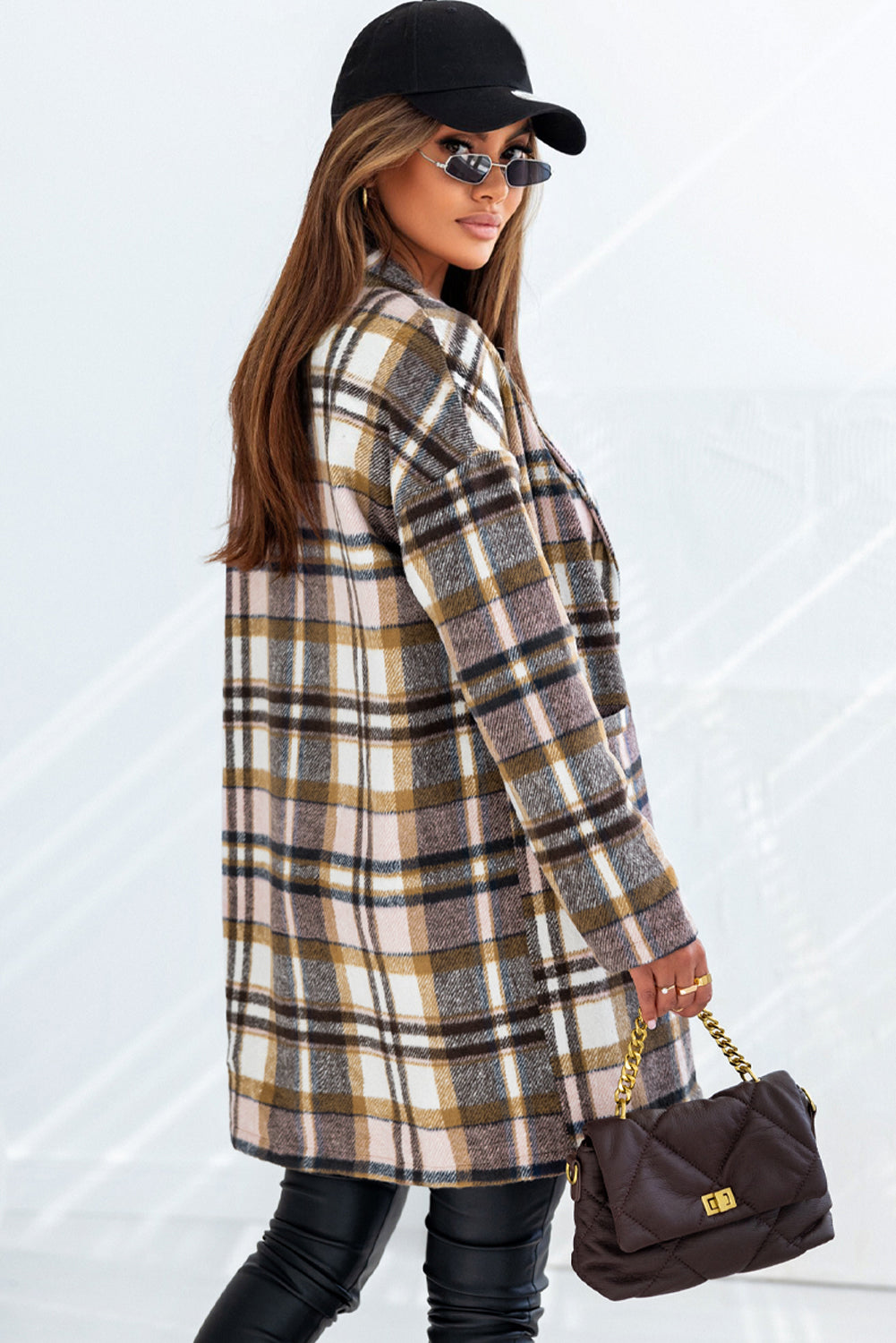 Pink Plaid Button Up Lapel Jacket Plaid Shackets JT's Designer Fashion