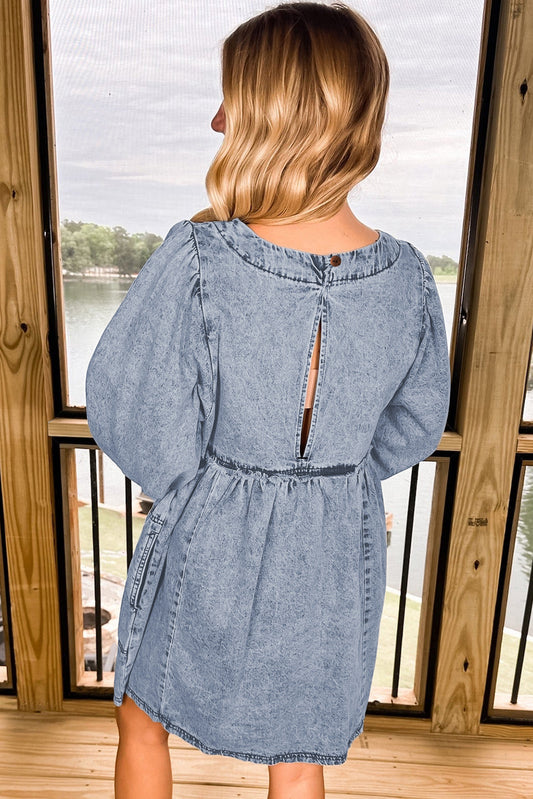 Beau Blue Light Wash High Waist Loose Fit Denim Mini Dress Mini Dresses JT's Designer Fashion
