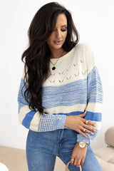 Light Blue Open Stitch Puff Sleeve Sweater Sweaters JT's Designer Fashion