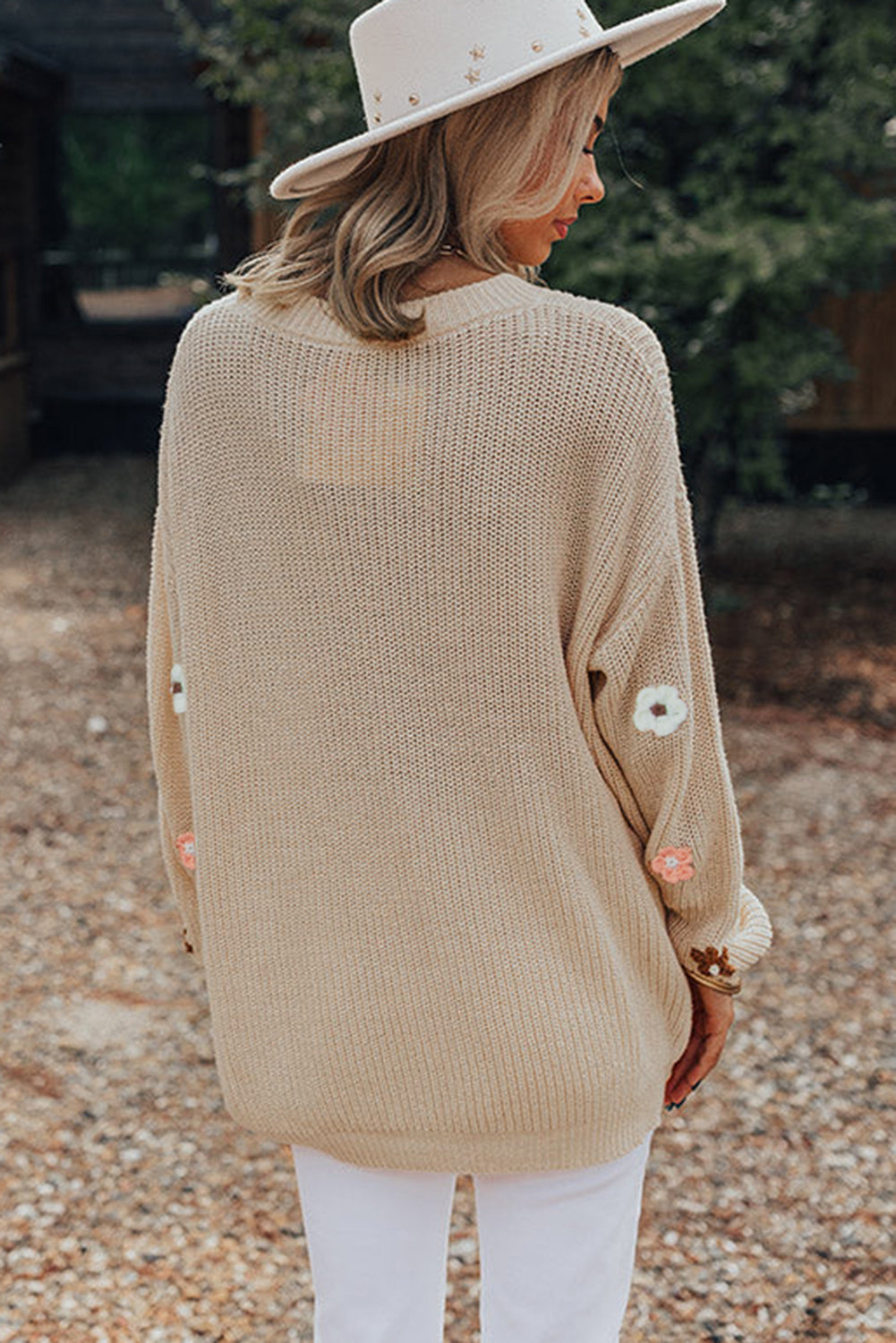 Parchment Hello Floral Embroidered Knit Loose Sweater Sweaters JT's Designer Fashion