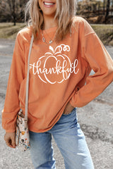 Orange Pumpkin thankful Graphic Corded Thanksgiving Sweatshirt Graphic Sweatshirts JT's Designer Fashion