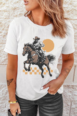 White Sunset Cowboy Print Western Fashion T Shirt Graphic Tees JT's Designer Fashion