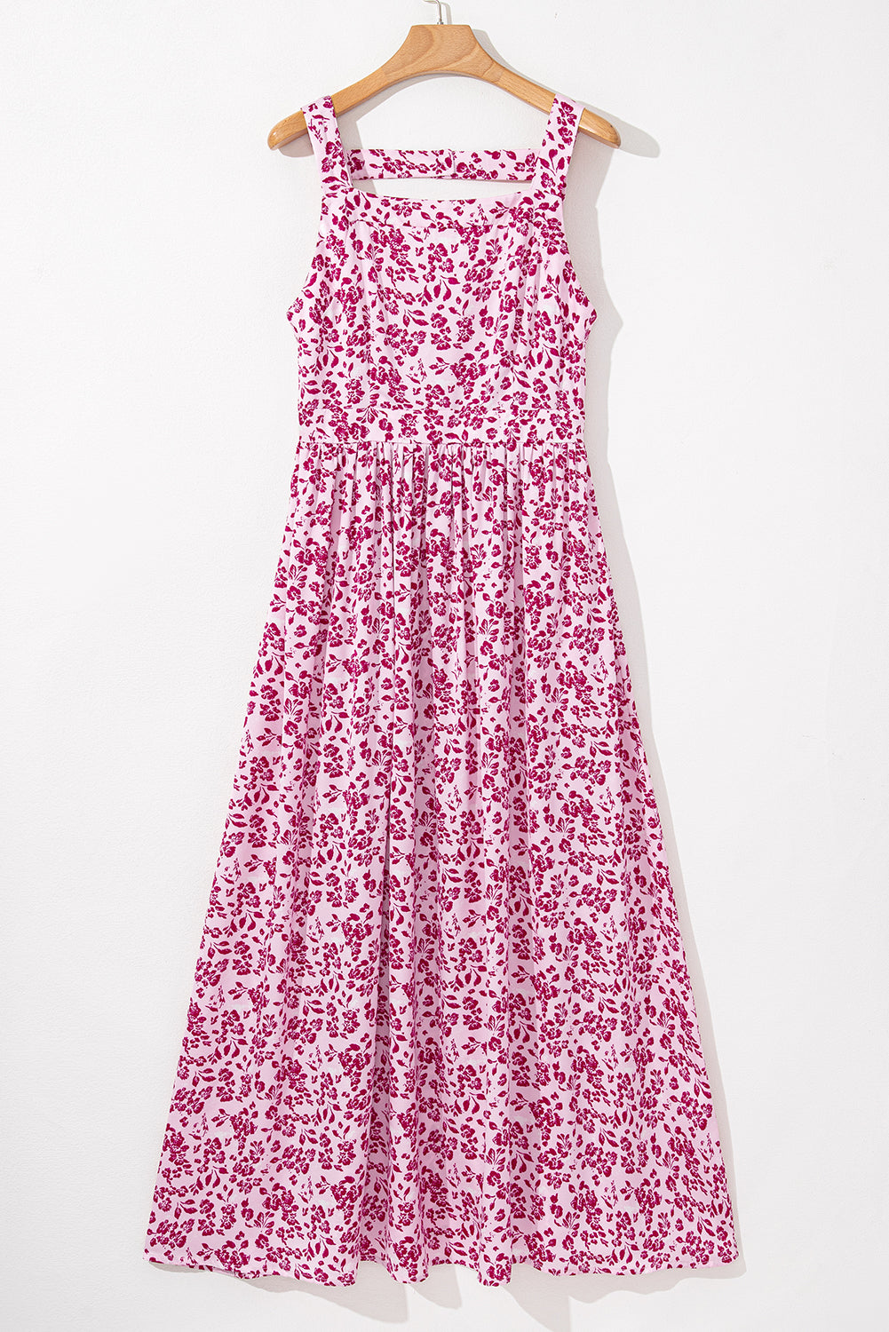 Pink Floral Cutout Back Empire Waist Sleeveless Long Dress Maxi Dresses JT's Designer Fashion