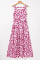 Pink Floral Cutout Back Empire Waist Sleeveless Long Dress Maxi Dresses JT's Designer Fashion