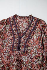 Brown Floral Print Split Front Tiered Frilled V Neck Midi Dress Floral Dresses JT's Designer Fashion