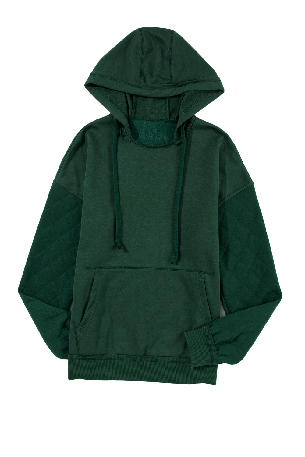 Blackish Green Quilted Patchwork Exposed Seam Hoodie Sweatshirts & Hoodies JT's Designer Fashion