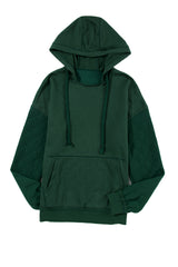 Blackish Green Quilted Patchwork Exposed Seam Hoodie Sweatshirts & Hoodies JT's Designer Fashion