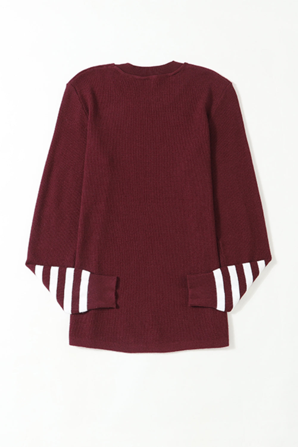 Red Striped Sleeve Plain Knit Sweater Sweaters JT's Designer Fashion