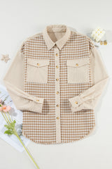 Parchment Houndstooth Corduroy Patchwork Flap Pocket Shacket Jackets JT's Designer Fashion