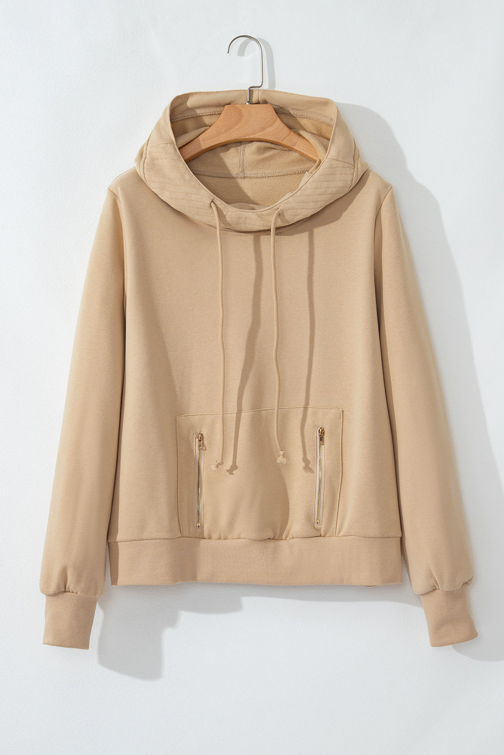Parchment Zipped Pocket Cozy Drawstring Hoodie Sweatshirts & Hoodies JT's Designer Fashion