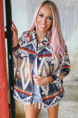 Multicolor Aztec Print Button-Up Oversized Jacket Jackets JT's Designer Fashion