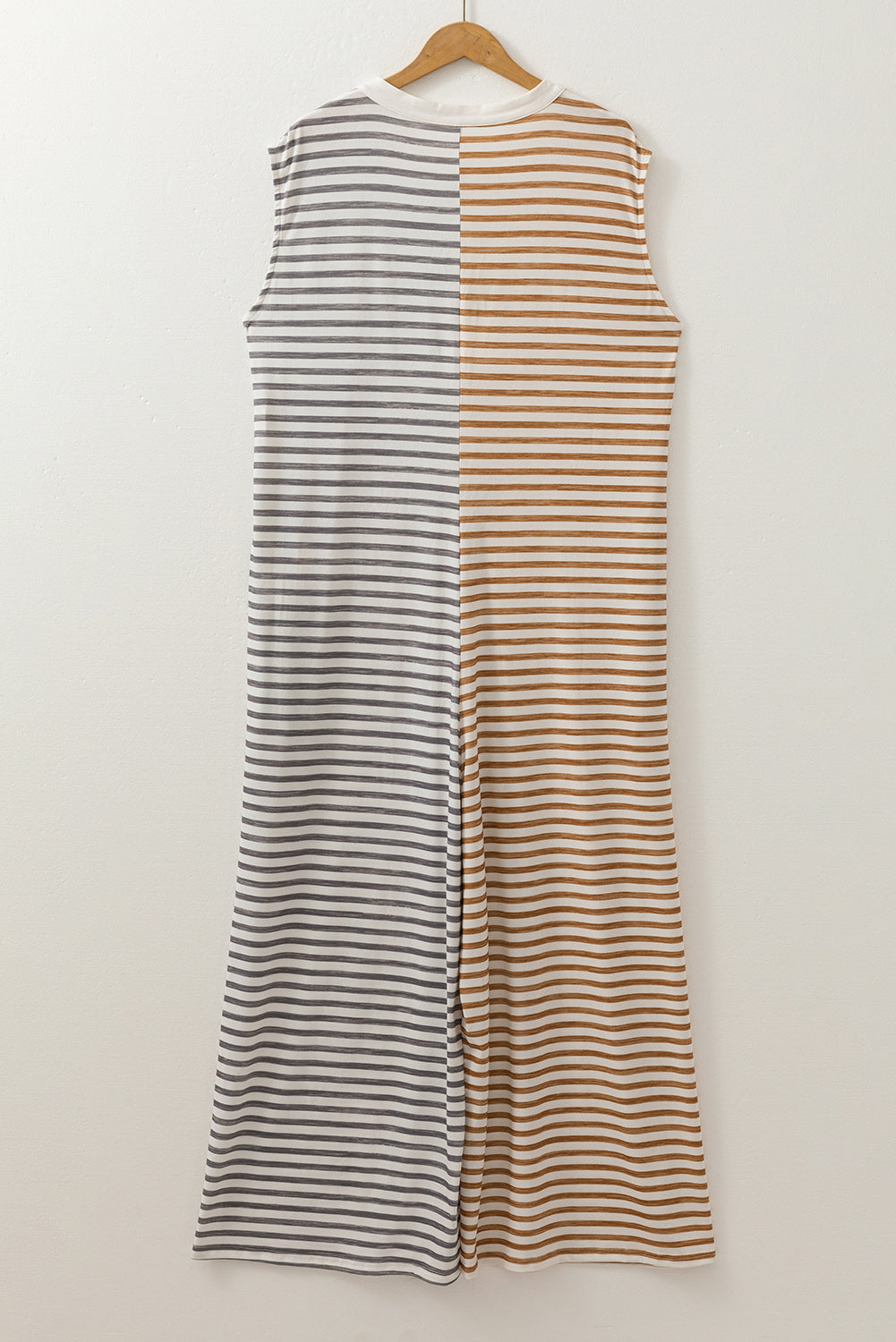 Gray Stripe Plus Size Color Block Buttoned Sleeveless Wide Leg Jumpsuit Plus Size Bottoms JT's Designer Fashion