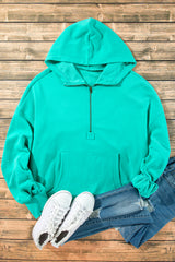 Aruba Blue Fleece Lined Half Zipper Kangaroo Pockets Loose Hoodie Sweatshirts & Hoodies JT's Designer Fashion