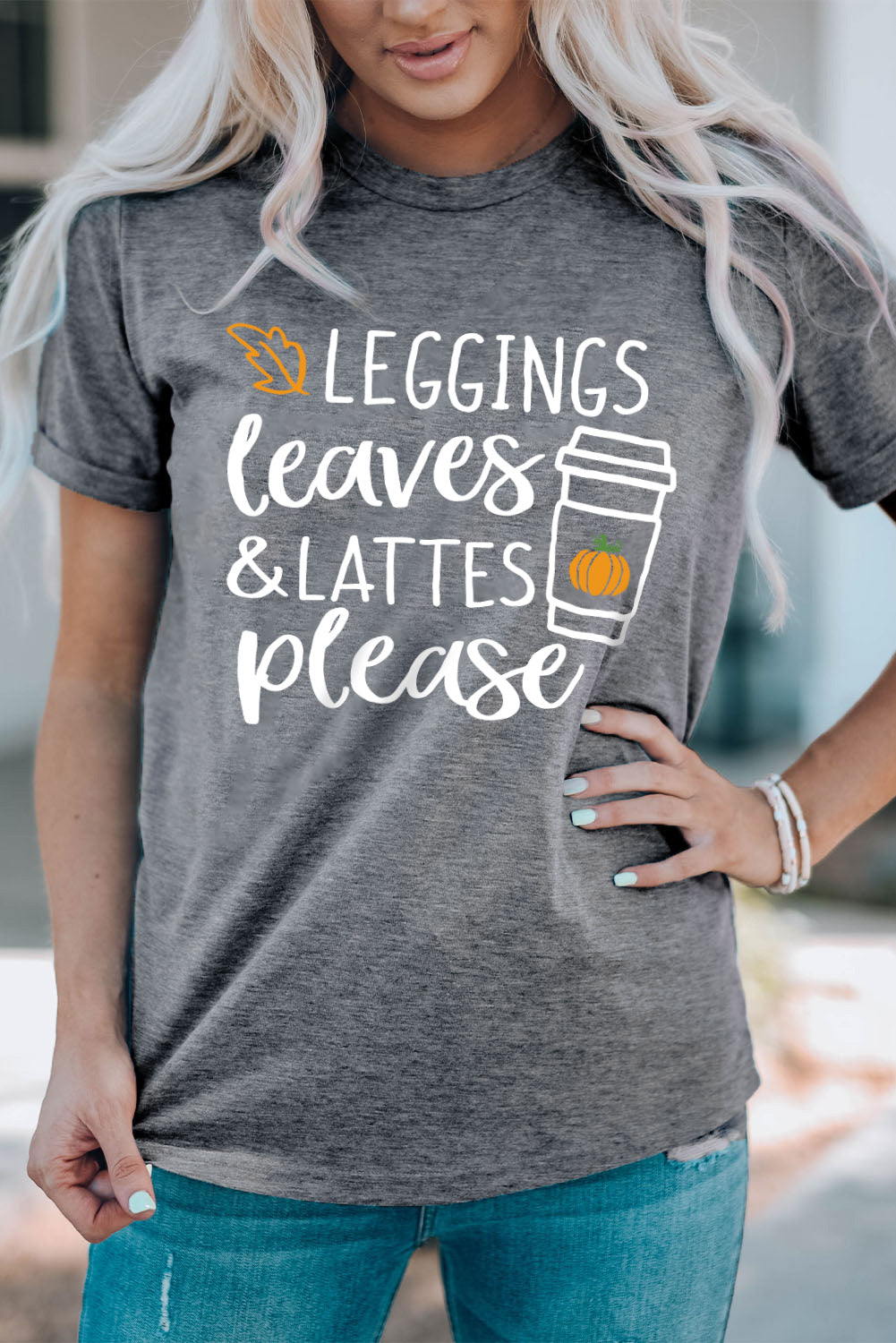 Gray Leggings Leaves and Lattes Please Graphic Tee Graphic Tees JT's Designer Fashion