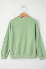 Smoke Green Solid Fleece Lined Drop Shoulder Terry Sweatshirt Sweatshirts & Hoodies JT's Designer Fashion