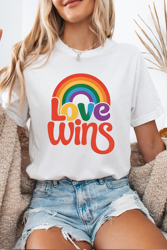 White Love Wins Pride Rainbow Graphic Casual T Shirt Graphic Tees JT's Designer Fashion