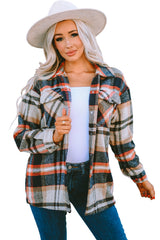 Khaki Geometric Plaid Print Pocketed Shacket Plaid Shackets JT's Designer Fashion
