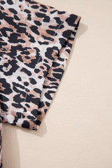 Brown Leopard Print Crew Neck Shift Short T Shirt Dress T Shirt Dresses JT's Designer Fashion