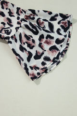 Black Leopard Print Buttoned Front 3/4 Sleeve Tiered Ruffled Hem Dress Mini Dresses JT's Designer Fashion